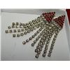 Image 2 : EARINGS - PIERCED - SILVER TONE - RED AND CLEAR RHINESTONES