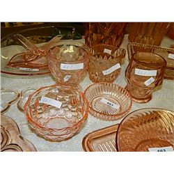 DEPRESSION GLASS - ROSE GLASS - ASSORTMENT - 7 PC TTL
