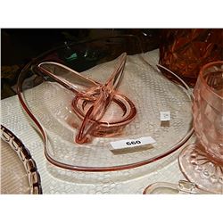 DEPRESSION GLASS - ROSE GLASS - DIVIDED DISH