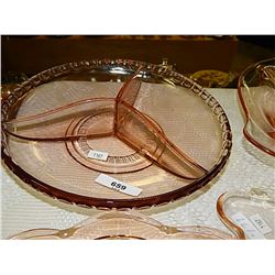 DEPRESSION GLASS - ROSE GLASS - DIVIDED BOWL
