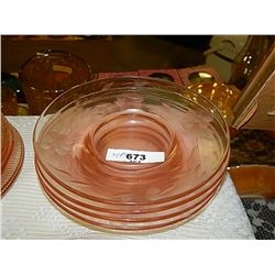 DEPRESSION GLASS - ROSE GLASS - PLATES - 4 TTL