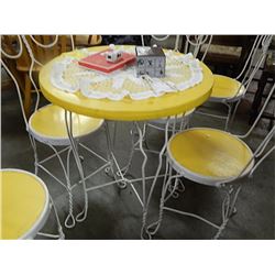 VINTAGE SODA SHOP TABLE  - WROUGHT IRON BASE - YELLOW