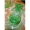 Image 1 : DEPRESSION GLASS - EMERALD GLASS - TAPER CANDLE HOLDERS (2)
