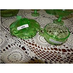 DEPRESSION GLASS - EMERALD GLASS - CUP AND CANDLE HOLDER - 2PC