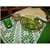 Image 1 : DEPRESSION GLASS - EMERALD GLASS - 3 PC TOTAL - 1 CHIP