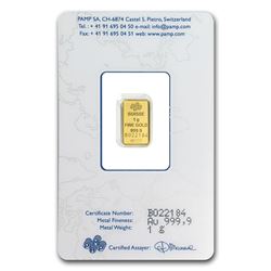 1 gram Pamp Suisse Gold Bar .9999 Fine (In Assay)