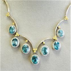 YELLOW SAPPHIRE 1.28CT / BLUE ZIRCON 39.66CT, 14K W/G NECKLACE 35.85GRAM / DIAMOND 1.98CT