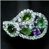 Image 1 : STERLING SILVER EMERALD, AMETHYST, PERIDOT & TOPAZ RING SIZE 8
