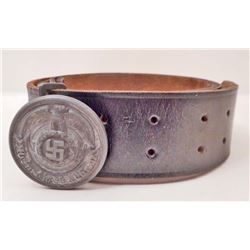 GERMAN NAZI WAFFEN OFFICERS BELT BUCKLE AND LEATHER BELT