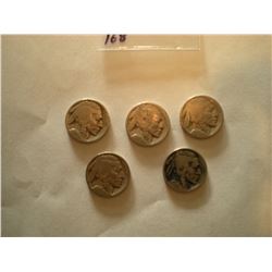 1927 Buffalo Nickels x5