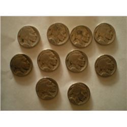 1927 Buffalo Nickels x10