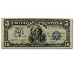1899 $5.00 Silver Certificate Chief Running Antelope AU
