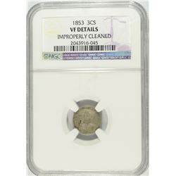 1853 THREE CENT SILVER NGC VF DETAILS