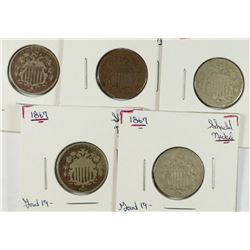 (5) 1867 SHIELD NICKELS