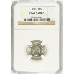 1901 PROOF BARBER DIME NGC PF-64 CAMEO !!!