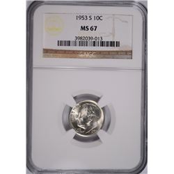1953-S ROOSEVELT DIME, NGC MS-67