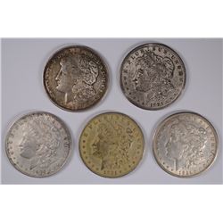 ( 5 ) CIRCULATED 1921 MORGAN DOLLARS: ( 4 ) PHILADELPHIA  AND ( 1 ) DENVER MINT