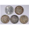 Image 1 : ( 5 ) CIRCULATED PEACE DOLLARS: 1922, 1923-S, 1924, 1925 AND 1926