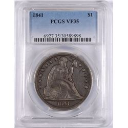 1841 SEATED DOLLAR, PCGS VF-35, SURE LOOKS XF!