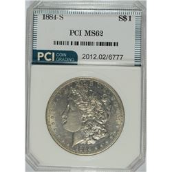 1884-S MORGAN SILVER DOLLAR, PCI MS-62