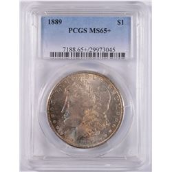 1889 MORGAN DOLLAR, PCGS MS-65+ GORGEOUS RAINBOW COLORS! 66 BID IS $900.00