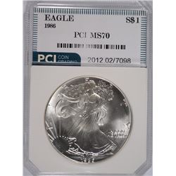 1986 AMERICAN SILVER EAGLE, PCI MS-70 BOOKS FOR $800.00