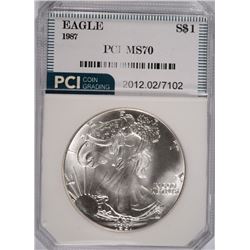 1987 AMERICAN SILVER EAGLE, PCI MS-70 PERFECT RARE!!  BOOKS FOR $2500.00