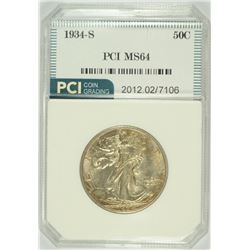 1934-S WALKING LIBERTY HALF DOLLAR, PCI MS-64