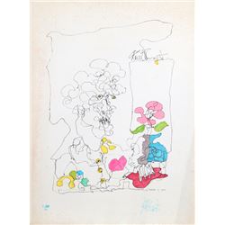 Kurt Vonnegut, Self-Portrait with Flower and Heart, Lithograph