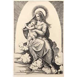 Marcantonio Raimondi, La Vierge assise sur les Nues I, Heliogravure