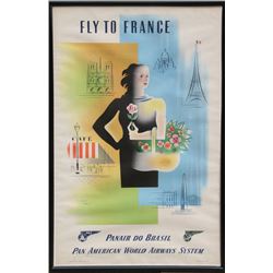 Jean Carlu, Fly to France: Panamerican Airlines Brazil, Lithograph Poster