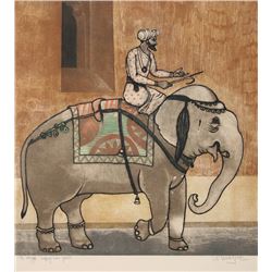 Arun Bose, Elephant Ride, Aquatint Etching