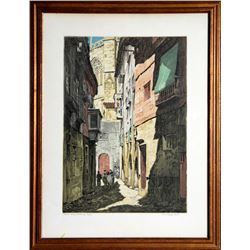 Rudolf Veit, Toledo, Street Scene, Etching and Hand Coloring