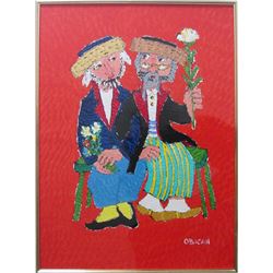 Jovan Obican, Two Men with Flowers, Painting