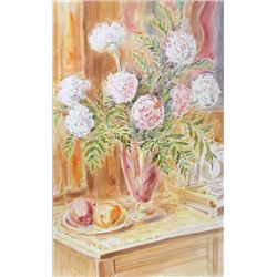 Charles Blaze Vukovich, Carnations and Fruit, Watercolor Painting