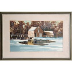 James Feriola, Mill in Winter, Watercolor Painting