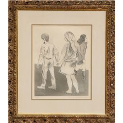 Raphael Soyer, Holding Hands, Etching