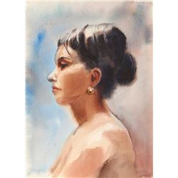 Eve Nethercott, Lady's Profile (P5.74), Watercolor Painting