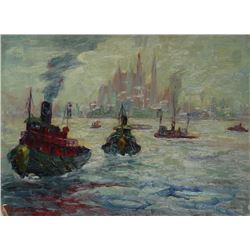 Margaretha E. Albers, The Harbor, Oil Painting