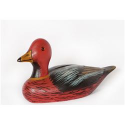 Armand LaMontagne, Red Duck, Painted Hand-Carved Wood Sculpture