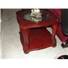 Image 2 : 3PC COFFEE TABLE SET - CHERRY FINISH WITH GLASS TOP INSERTS