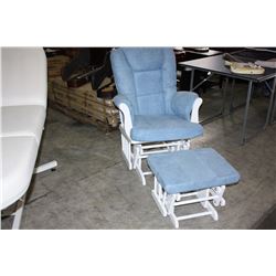 BABY BLUE AND WHITE GLIDER ROCKER WITH MATCHING FOOTSTOOL