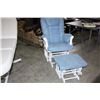 Image 1 : BABY BLUE AND WHITE GLIDER ROCKER WITH MATCHING FOOTSTOOL