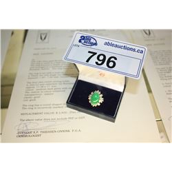 10KT WHITE GOLD BURMESE JADEITE AND DIAMOND SET LADIES DRESS RING WITH 32 DIAMONDS, APPROX