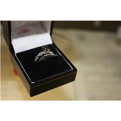 LADIES 14KT WHITE GOLD BLACK AND NEAR COLOURLESS DIAMOND SET ENGAGEMENT RING WITH 18 DIAMONDS,