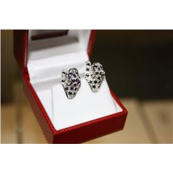 14KT WHITE GOLD SAPPHIRE AND DIAMOND ACCENTED LEOPARD DESIGN EARRINGS WITH A TOTAL OF 34 SAPPHIRES
