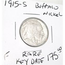 1915-S *EXTREMELY RARE-KEY DATE* BUFFALO NICKEL FINE GRADE RED BOOK VALUE $175.00+!! BUFFALO NICKEL 