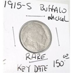1915-S *EXTREMELY RARE-KEY DATE* BUFFALO NICKEL FINE GRADE RED BOOK VALUE $150.00+!! BUFFALO NICKEL 
