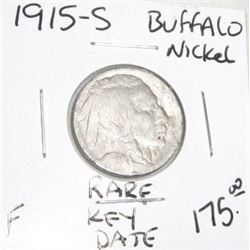 1915-S *EXTREMELY RARE-KEY DATE* BUFFALO NICKEL FINE GRADE RED BOOK VALUE $175.00+!! BUFFALO NICKEL 