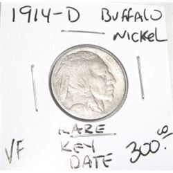 1914-D *EXTREMELY RARE-KEY DATE* BUFFALO NICKEL VERY FINE GRADE RED BOOK VALUE $300.00+!! BUFFALO NI